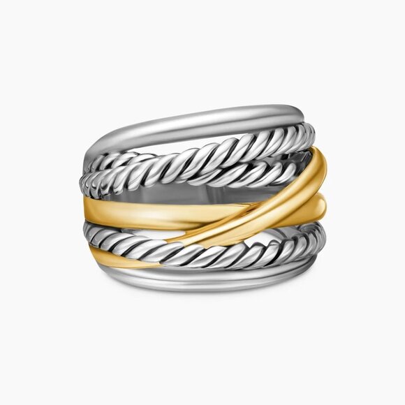 David Yurman Crossover Ring Sterling Silver with 14K Yellow Gold, 17mm, 7 row - Picture 1 of 4